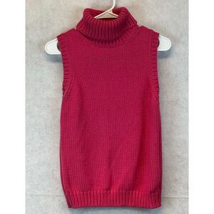 LAUREN RALPH LAUREN Women Sleeveless Turtleneck Sweater Med Pink Cotton Chunky